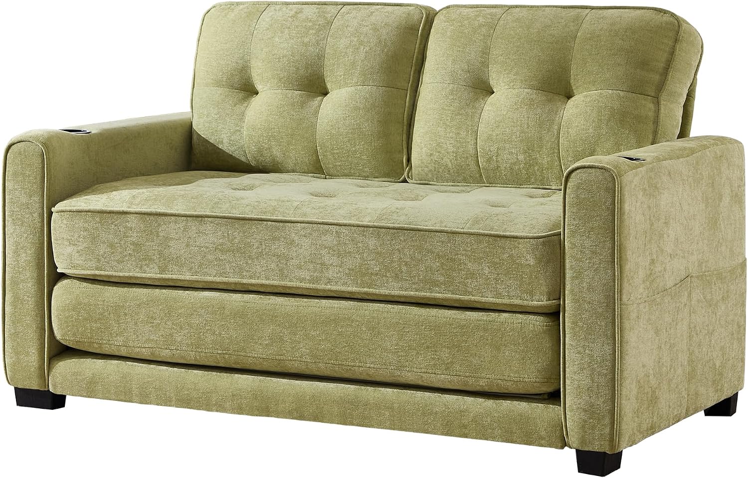 Convertible Sofa Bed, Pull Out Loveseat Sleeper Couch,Linen Fabric 2 in 1 Folding Couch Bed, Fold Out Floor Futon Couches with Cup Holder for Living Room, Bedroom,Small Space, Green