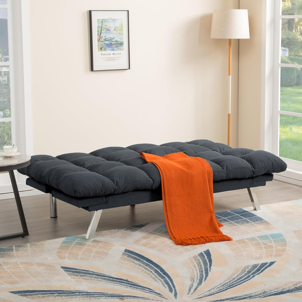 Modern Corduroy Convertible Folding Futon Couch Sofa Bed Adjustable Pillow Top Arm Memory Foam Couch Double Loveseat Sofa for Compact Living Space,Dorm,Game Studio,Apartment,Bedroom (Dark Gray)