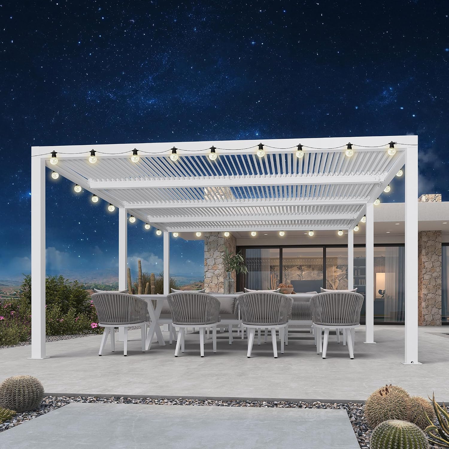 PURPLE LEAF Outdoor Louvered Pergola 14' x 20' White Pergola Aluminum Modern Perogla with Independent Rainproof Adjustable Hardtop for Patio Garden