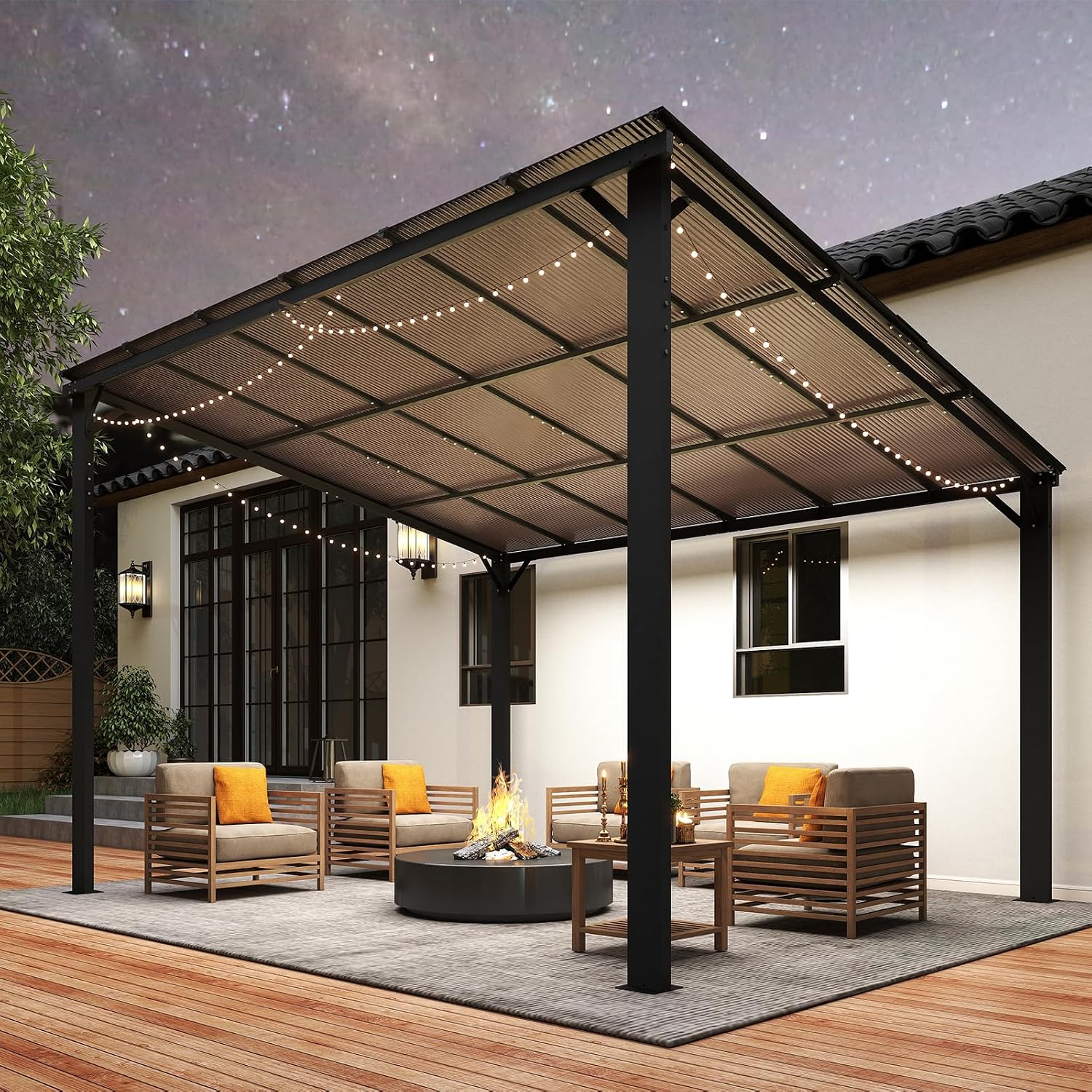 10'×12' Patio Gazebo with Waterproof Fuzzy Strip, Innovative Base Support Pergola, Wall Mounted Gazebo for Backyard, Decks, Garden