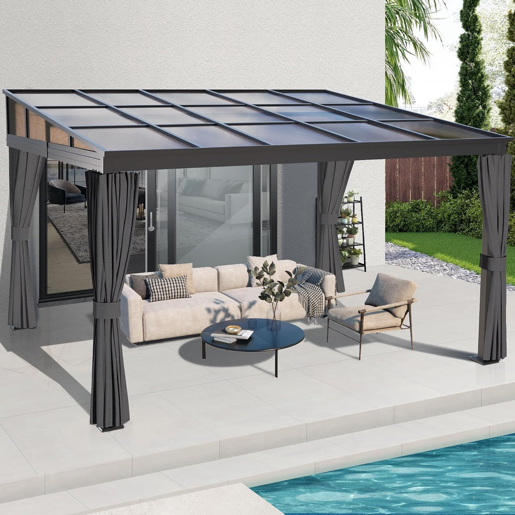 GARTOO 10' x 13' Upgraded Wall-Mounted Gazebo, Aluminum Outdoor Patio Lean to Gazebo Pergola with Roof, Canopy Awnings to House for Garden, Lawn, Backyard Deck and More