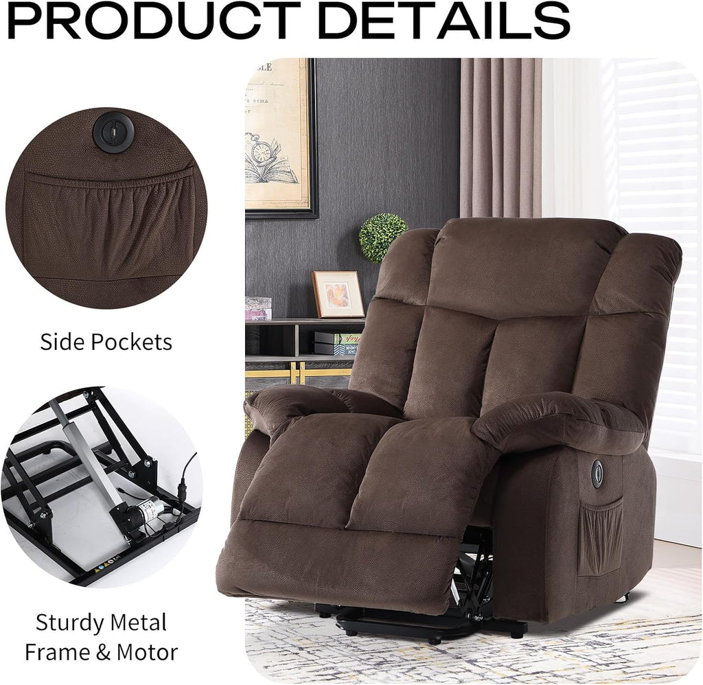 CANMOV Power Lift Electric Recliner Chair for Elderly- Heavy Duty and Safety Motion Reclining Mechanism-Antiskid Fabric Sofa for Living Room, Chocolate