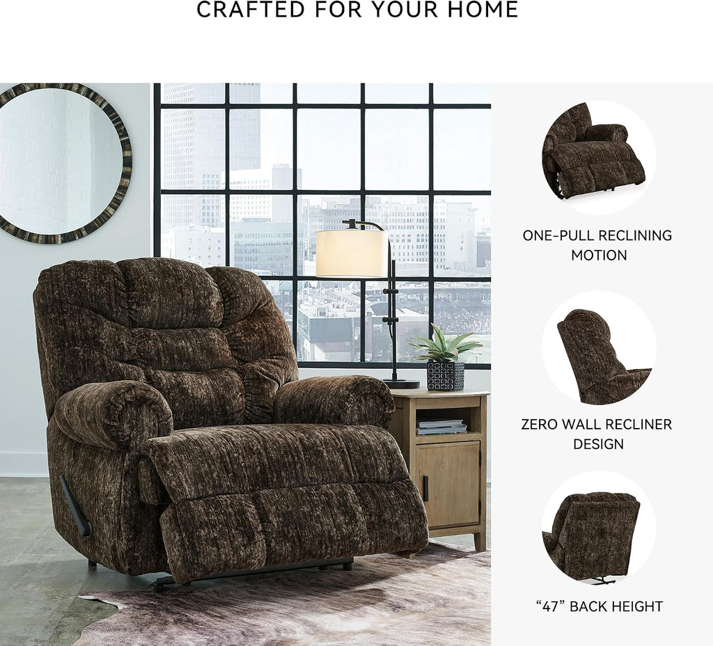 Signature Design by Ashley Movie Man Classic Tufted Velvet Manual Zero Wall Recliner, Dark Brown