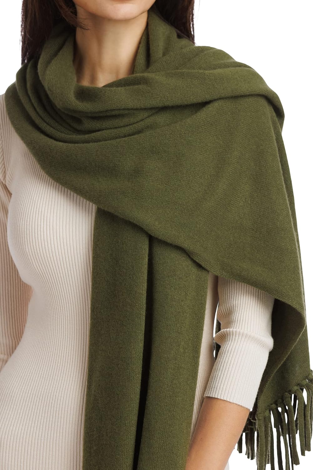 Fishers Finery Women's 100% Cashmere Knit Shawl Wrap with Fringe | Oversized 78' long by 28' wide