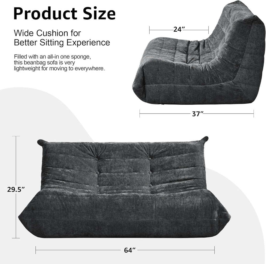 Bean Bag Chairs for Adults Giant Bean Bag Chair Memory Foam BeanBag Chair Bean Bag Sofa with Filler Faux Fur Fireside Beanbags Lazy Sofa for Living Room Bedroom Office (Darkgrey Chenille, Loveseat)