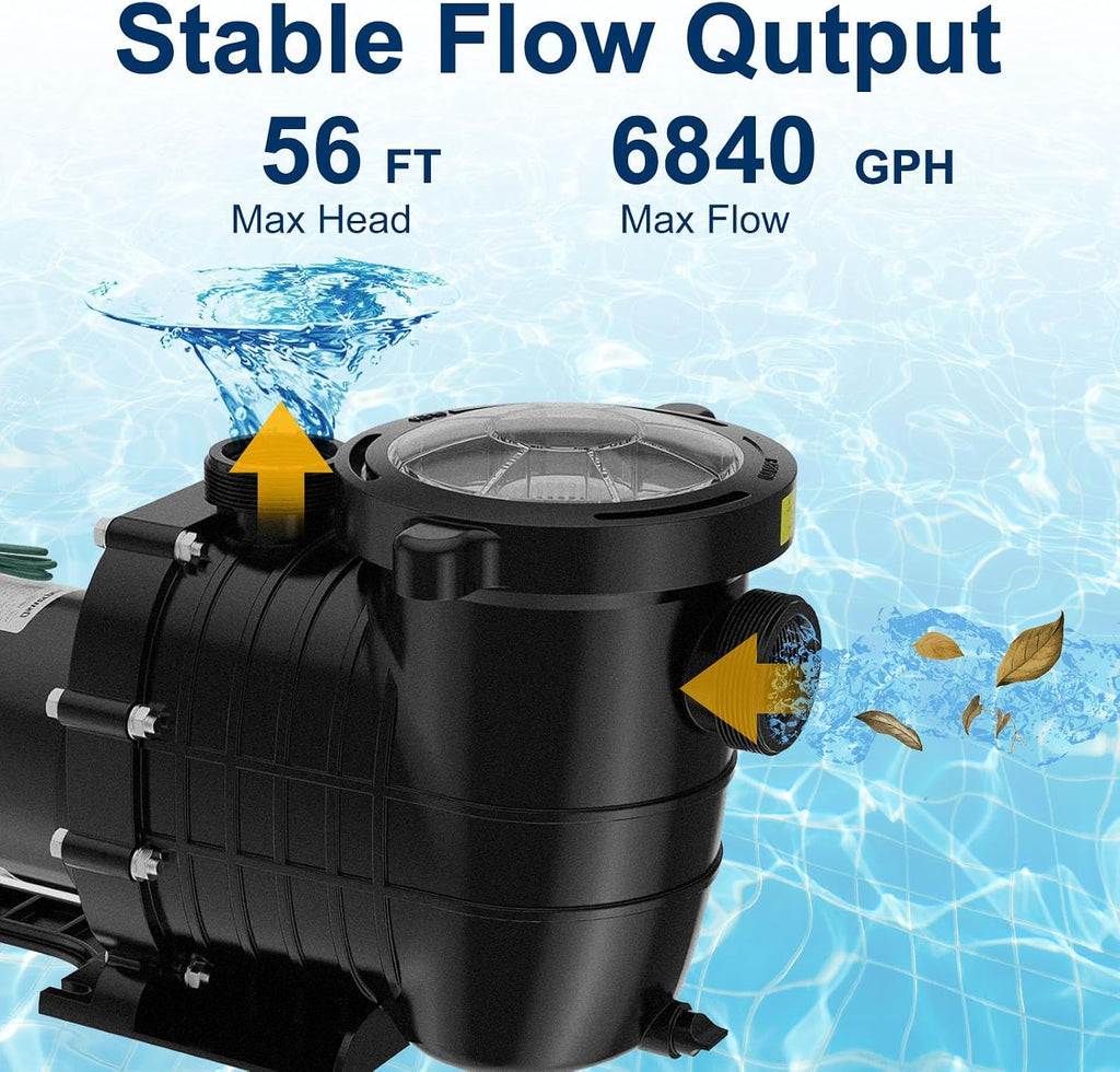 Pool Pump Above Ground/Inground,2HP 6900 GPH Powerful Selfpriming Pool Pump for 15,000-31,000 Pools for Dual Voltage Swimming Pump with Strainer Basket,Includes Pipe Fittings