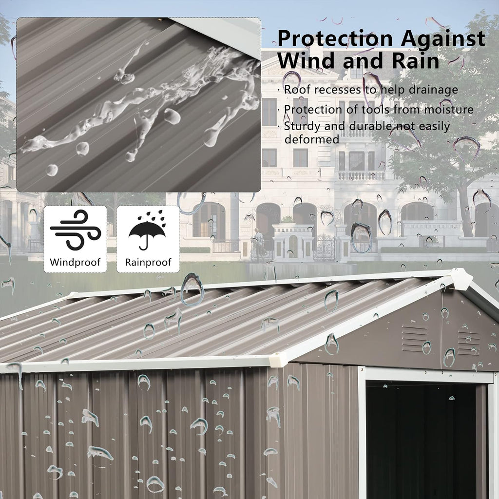 KEIKI 6x5 FT Outdoor Metal Storage Shed with Peaked Roof,Vents and Lockable Door for Garden Yard