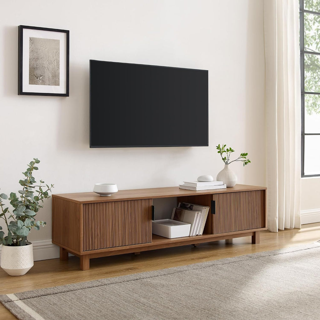 Walker Edison Arundo Fluted TV Stand for TVs up to 65 Inches, 58' TV Stand, Mocha