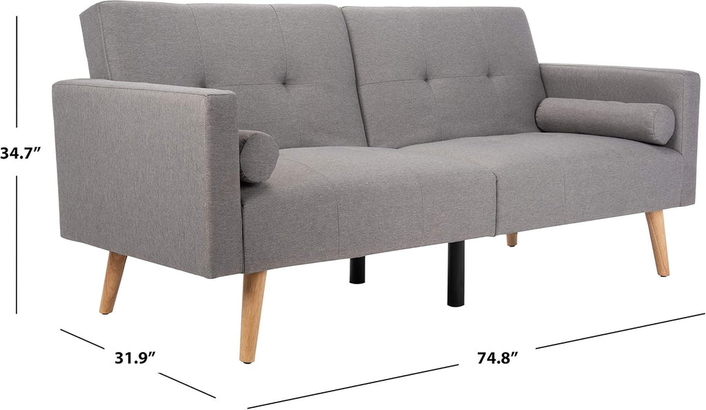 Safavieh Home Murray Retro Grey Foldable Convertible Tufted 71.7' Sofa Bed with Pillow Futon