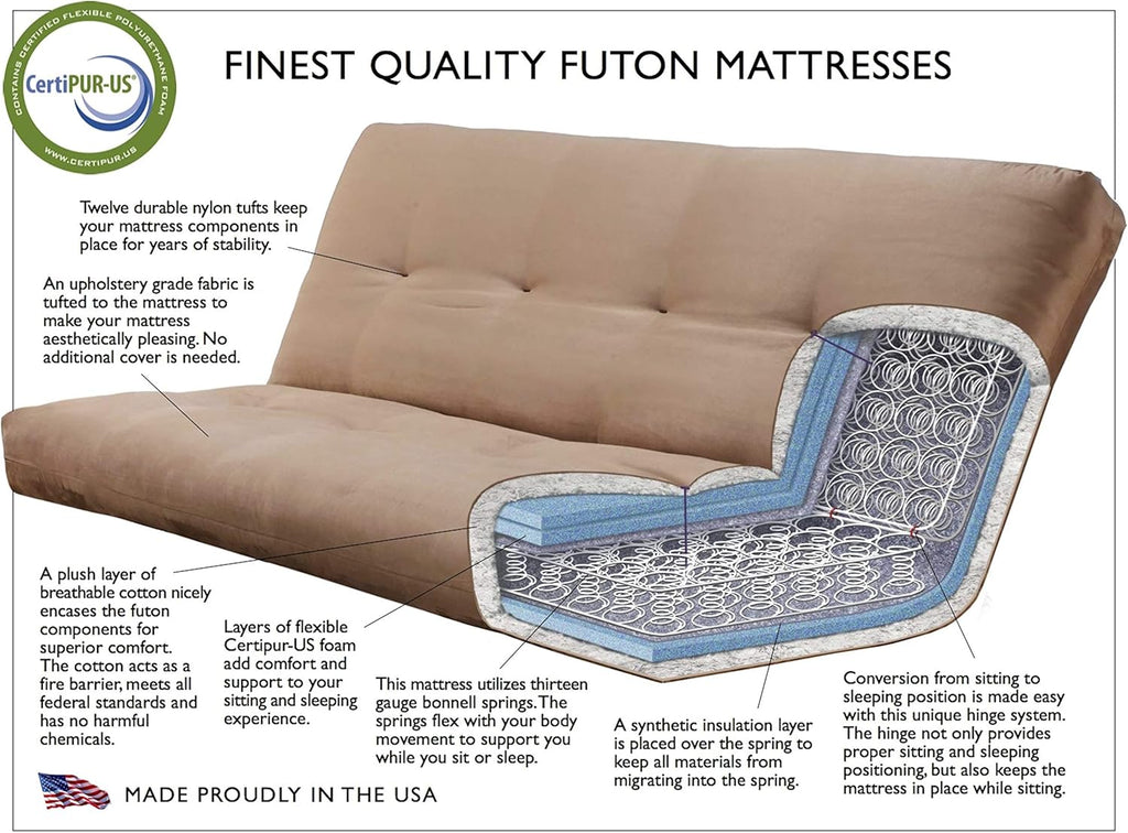 Kodiak Furniture Phoenix Futon Set with Oregon Trail Java Mattress and Storage Drawers, Full, Barbados