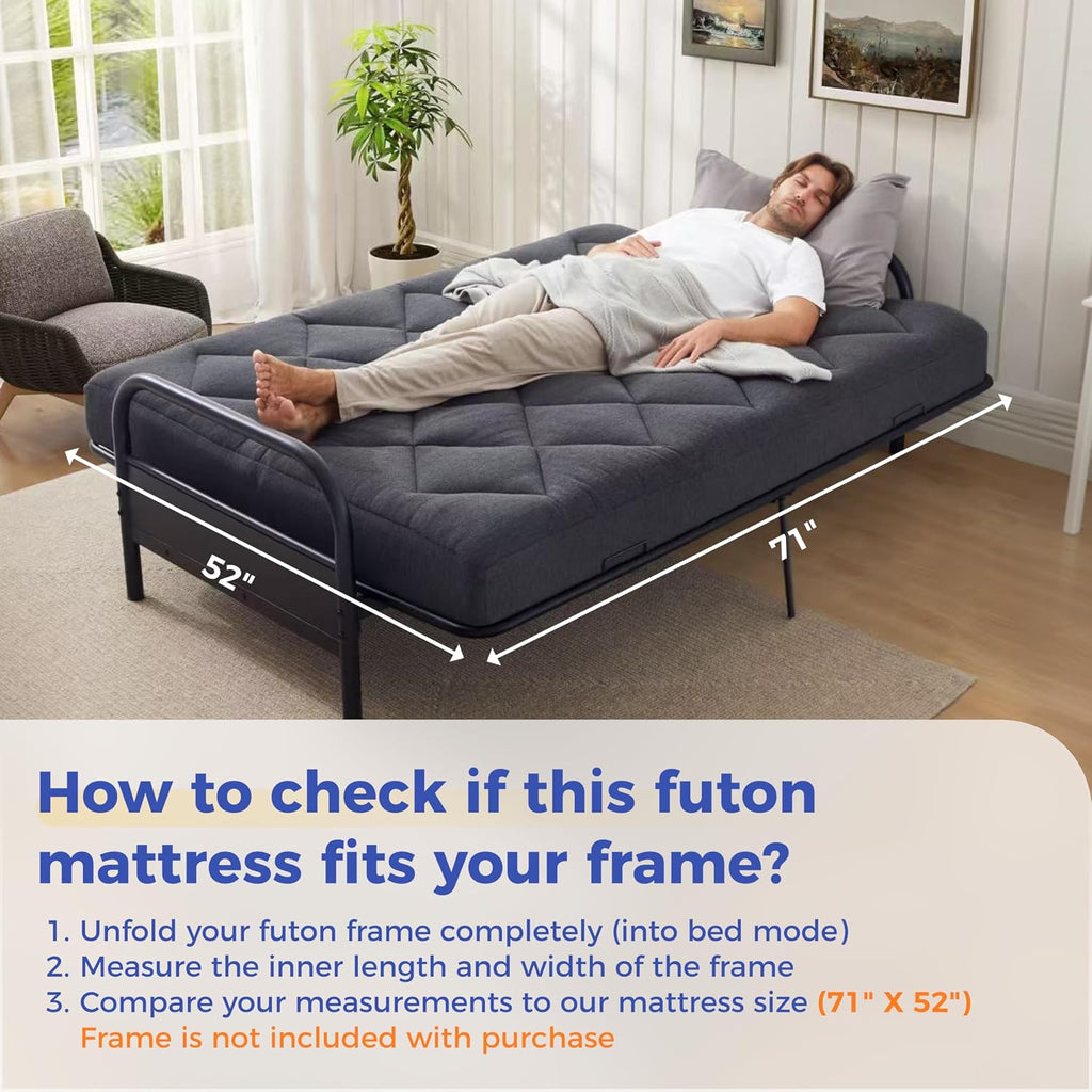 Jamdok 6' Full Size Pillow Top Futon Mattress Replacement(Frame Not Included), Gel Memory Foam, Removable Cover(71X52X6)
