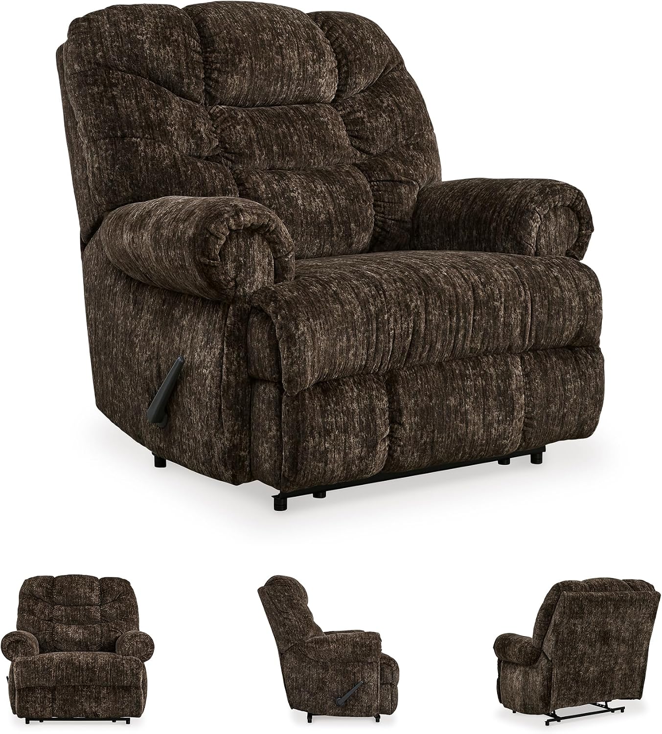 Signature Design by Ashley Movie Man Classic Tufted Velvet Manual Zero Wall Recliner, Dark Brown
