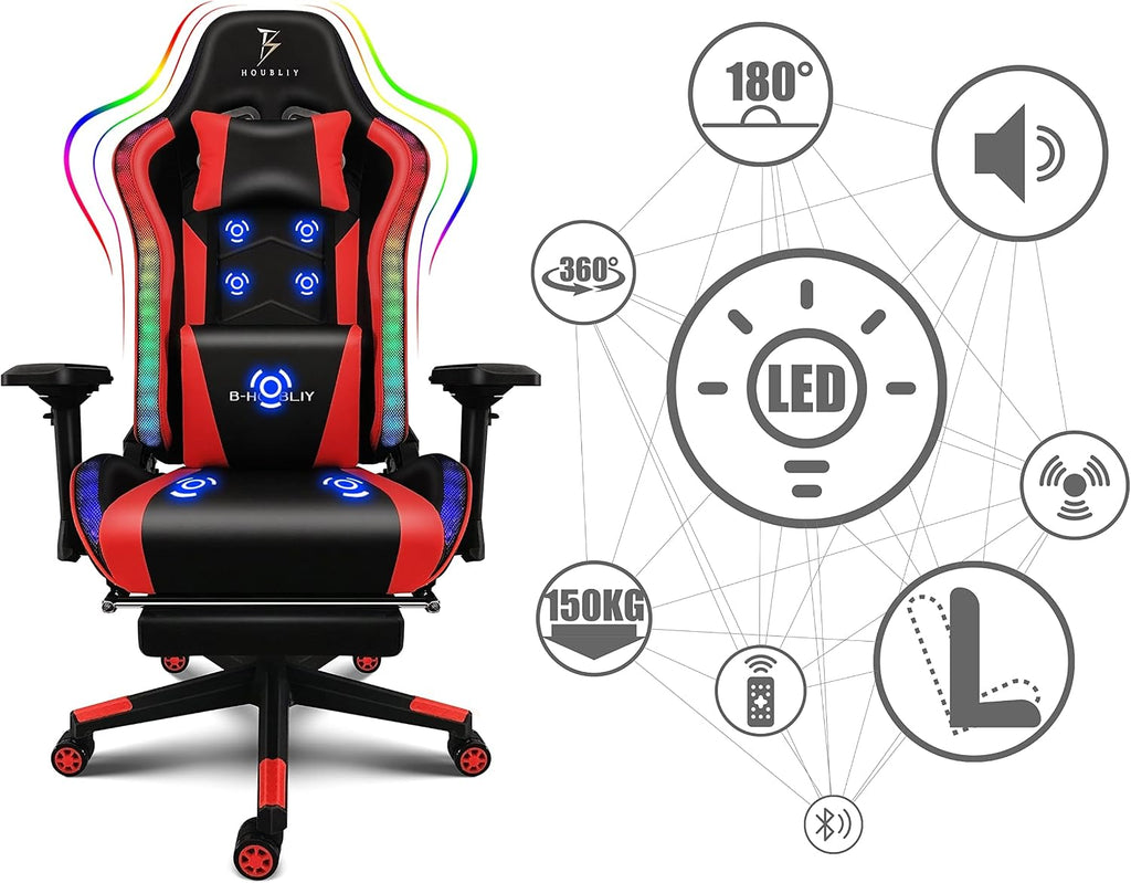 Gaming Chair for Adults,RGB Computer Chair with Footrest, Ergonomic Chair 4D Armrest Move Up and Down 8CM - Video Game Chair with Lumbar Massage Support and Headrest for Office Teenager,Pink