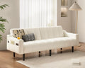 80'' Futon Sofa Bed,Faux Leather Futon Sleeper Sofa, Convertible Loveseat with Adjustable Sofa Backrest,Modern Couches for Living Room, Bedroom, Apartment, Office (Beige)
