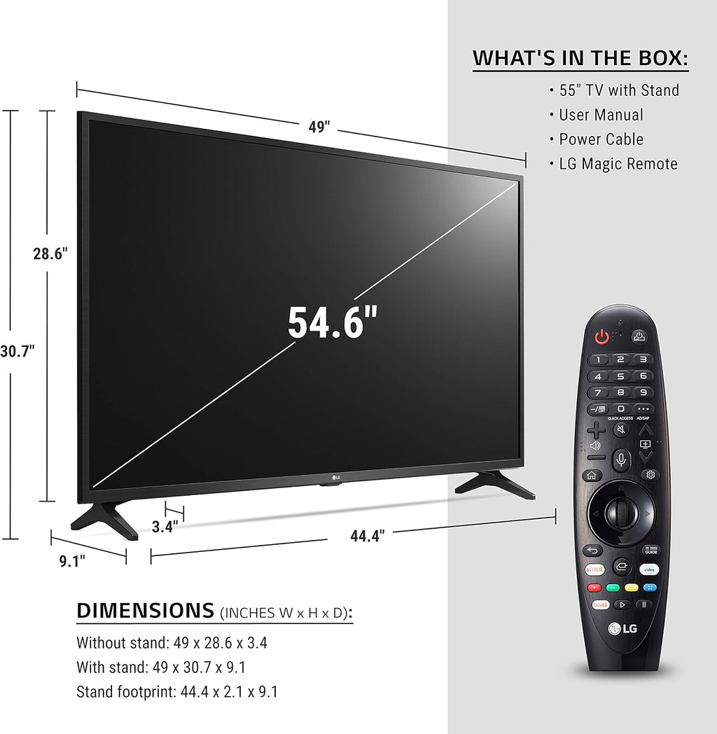 LG UN73 Series 55' Alexa Built-in, 4K UHD IPS Smart TV, Bluetooth Surround Ready, Apple Airplay 2, webOS with Magic Remote (55UN7300PUF, 2020)