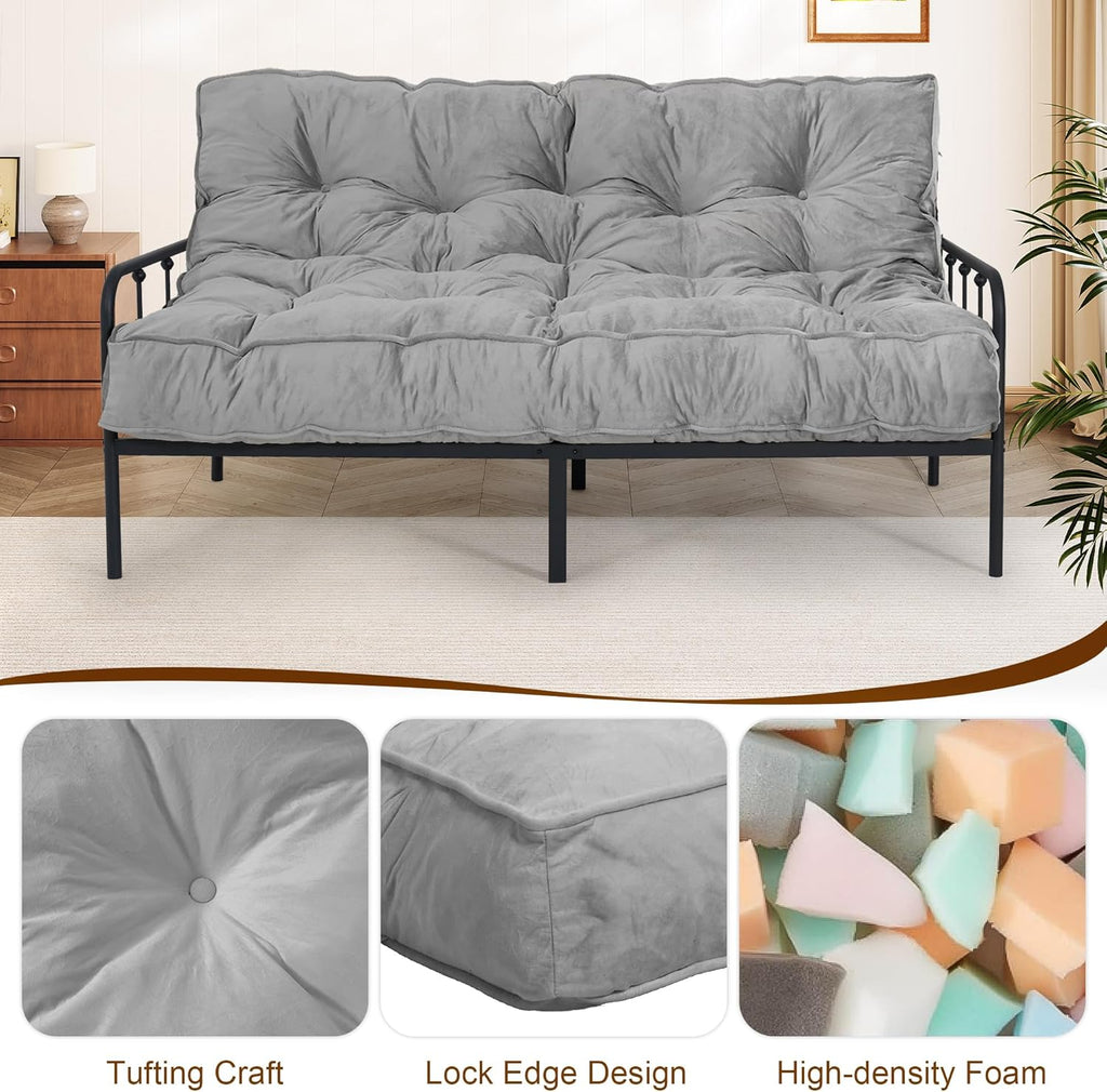 Futon Mattress Full Size 54' x 80', 8' Thick Floor Mattress for Adults, Foldable Sofa Couch Bed with Shredded Foam Filling, Comfy Sleeping Mat for Guest, Camping, Dorm, Light Gray(Frame Not Included)