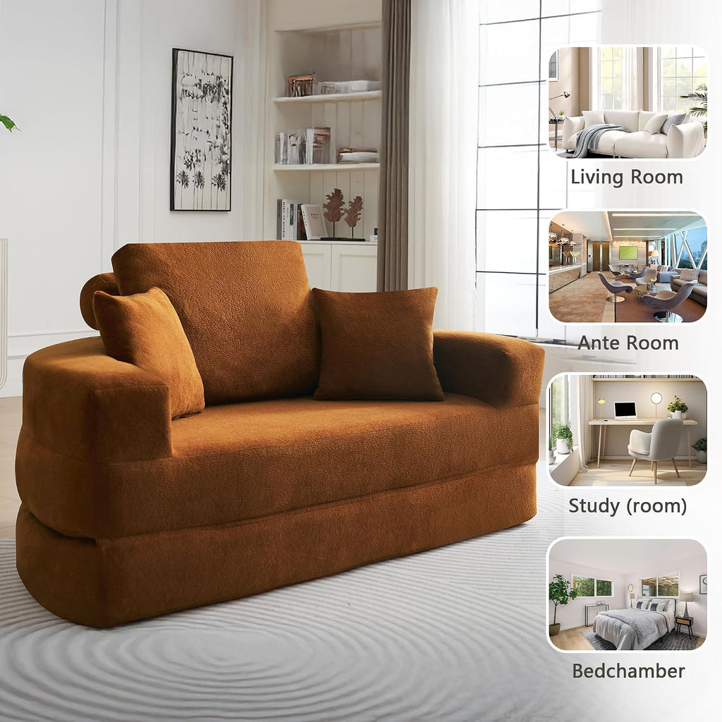 71' Boneless Couch Sofa Bed Oversized Round Couch 2-in-1 Foldable Floor Loveseat Sofa for Living Room and Apartment No Assembly (Orange, 71')