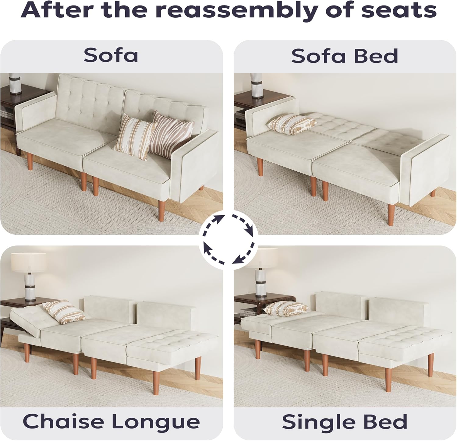 Furnify 71' Velvet Futon Sofa Bed, Versatile Loveseat Couch, Sleeper Sofa with Adjustable Backrest, Mid Century Modern Futon Couch for Small Space, Living Room, Office & Apartment, Velvet Fabric Beige