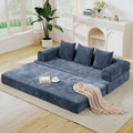 Deolme 3 in 1 Convertible Futon Sofa Bed, Modern King Size Chenille Loveseat Sleeper Sofa Folding, 3-Seater Foldable Lounger Couch Bed for Living Room, Bedroom Guest Room (Blue, 3 Throw Pillows)