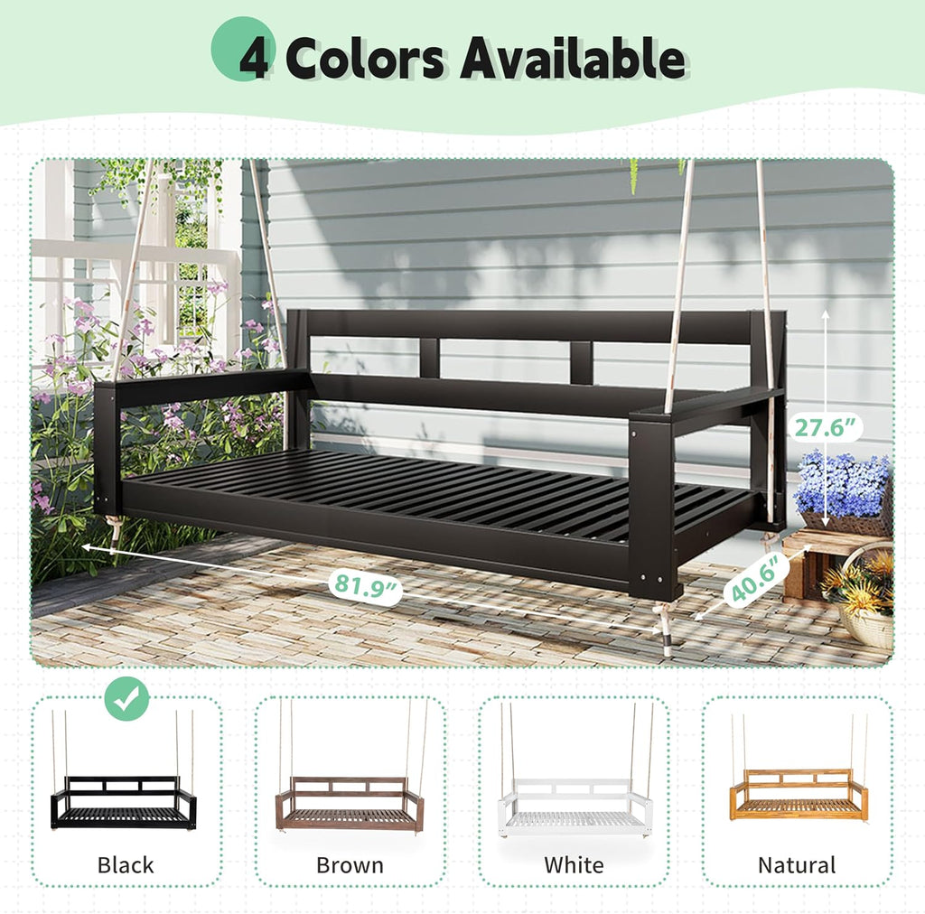 Harper & Bright Designs Patio Wooden Twin Size Porch Swing Daybed Frame, Garden Swing Bench Chair with 4 Hanging Ropes for Backyard,Outdoor,Black