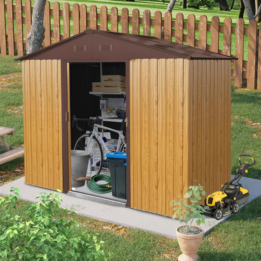 KEIKI 8x4 FT Outdoor Metal Storage Shed with Peaked Roof,Air Vents and Lockable Sliding Door for Garden Yard Lawn
