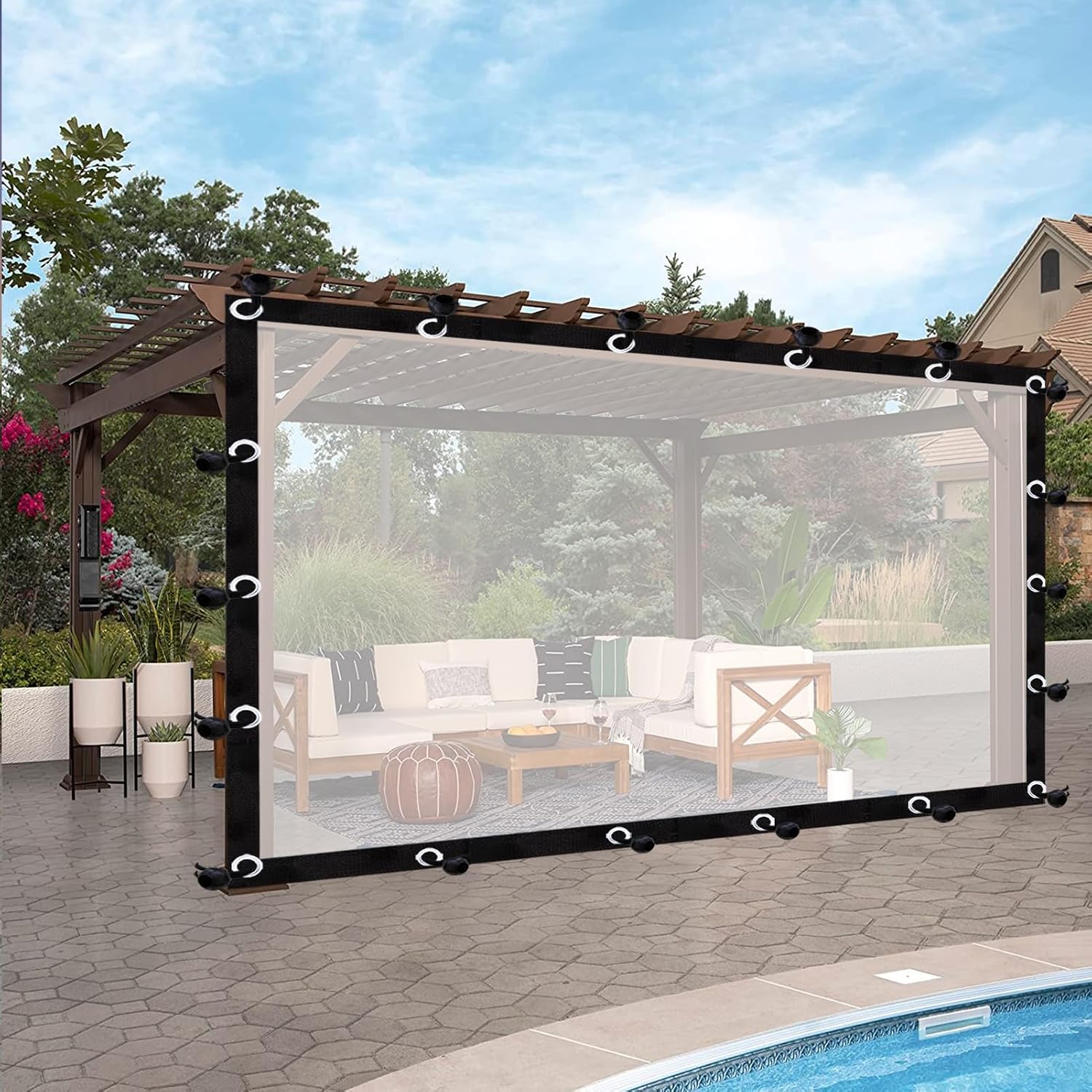 Outdoor Waterproof Curtains Clear Tarp Plastic Transparent Side Panels with Grommets for Porches, Pergola, Gazebo(14' x 20')