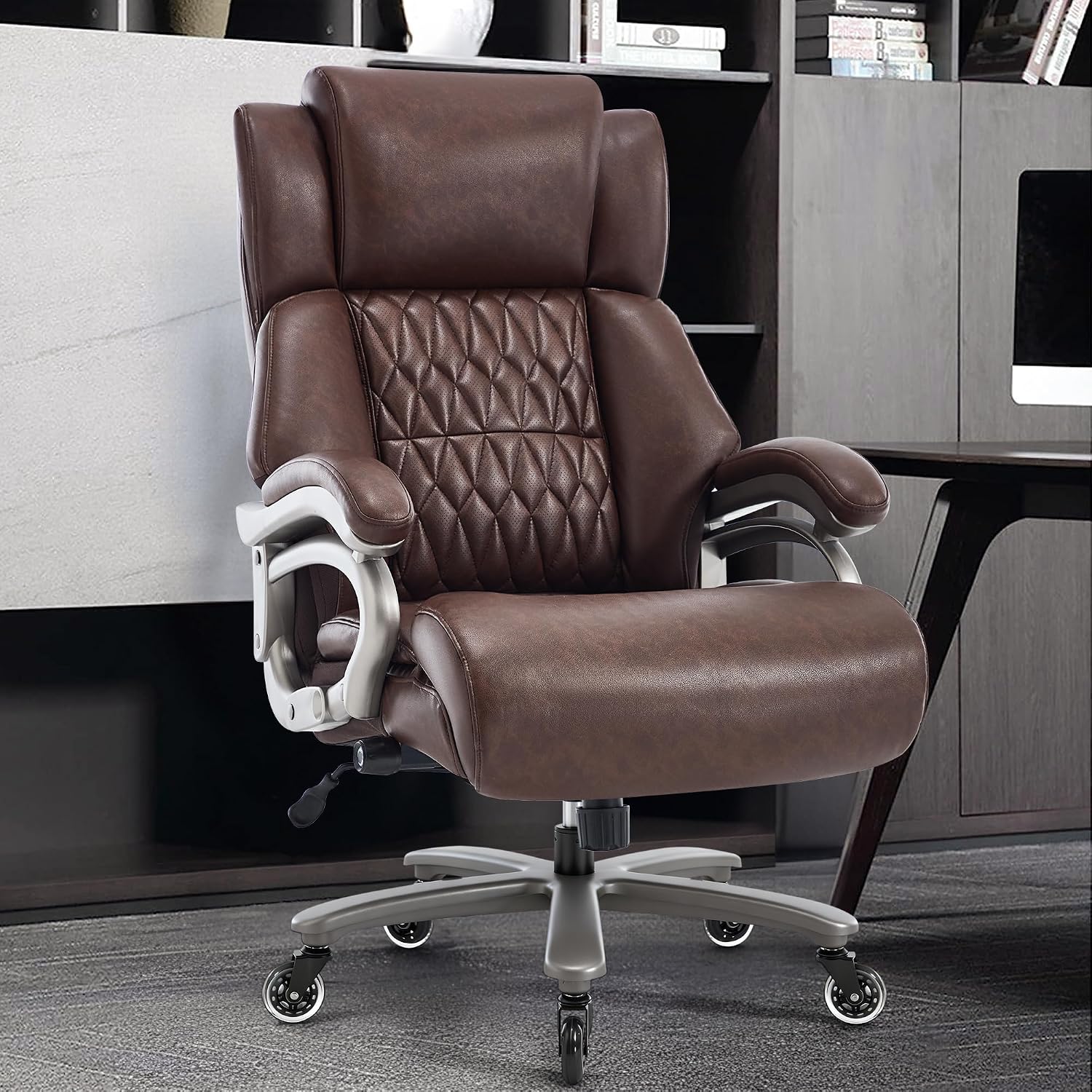 Big and Tall 400lbs Office Chair - Adjustable Lumbar Support Quiet Rubber Wheels Heavy Duty Metal Base, High Back Large Executive Computer Desk, Thick Padded Ergonomic Design for Back Pain