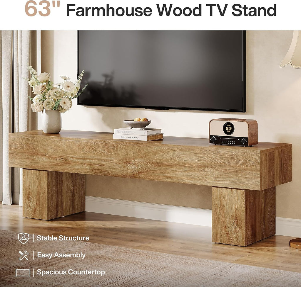 Tribesigns 63' TV Stand, Farmhouse Entertainment Center, Low TV Console Table for Living Room, Long Media Console Television Stands for 55/60/65 Inch TV