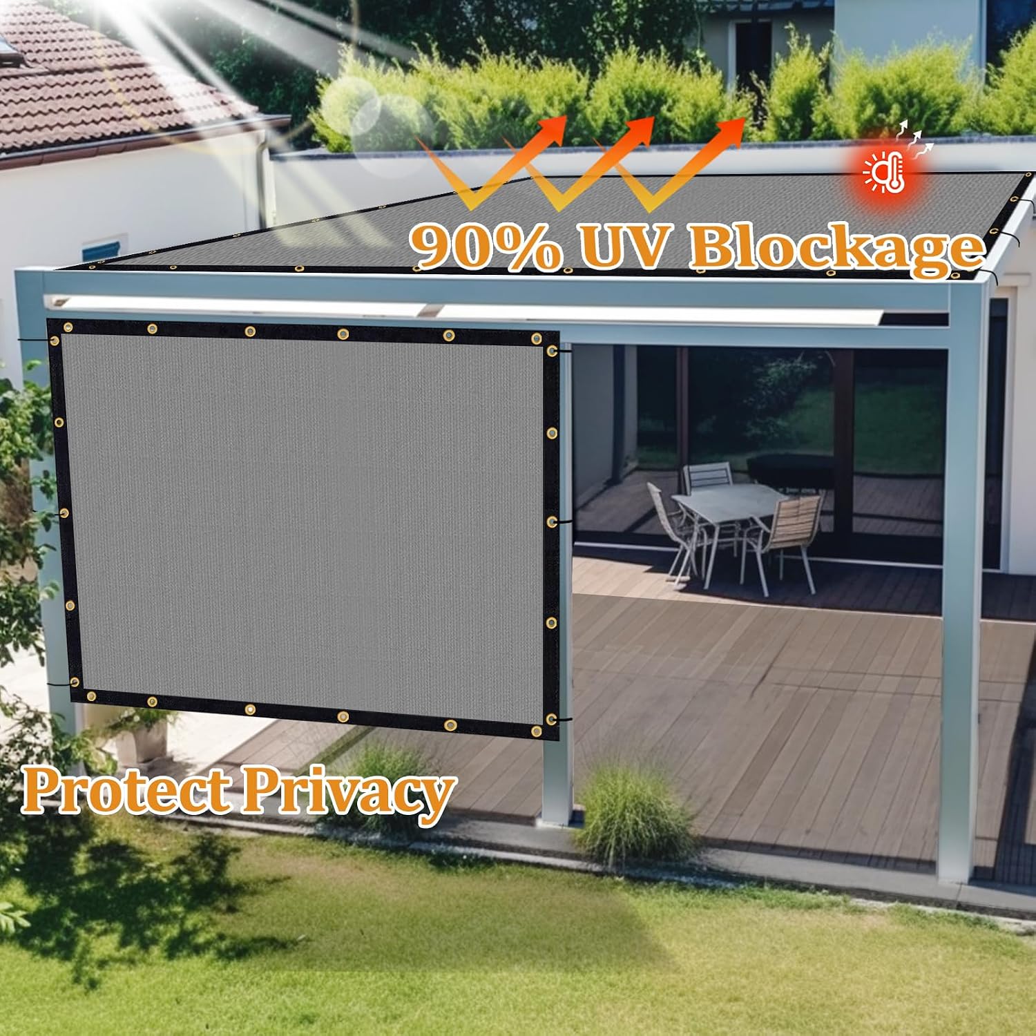 Shade&Beyond Customized Size 14' X 20' Shade Cloth with Grommets, 90% UV Protection UV Protection Mesh Tarp Sun Screens for Patio GN01, Light Gray