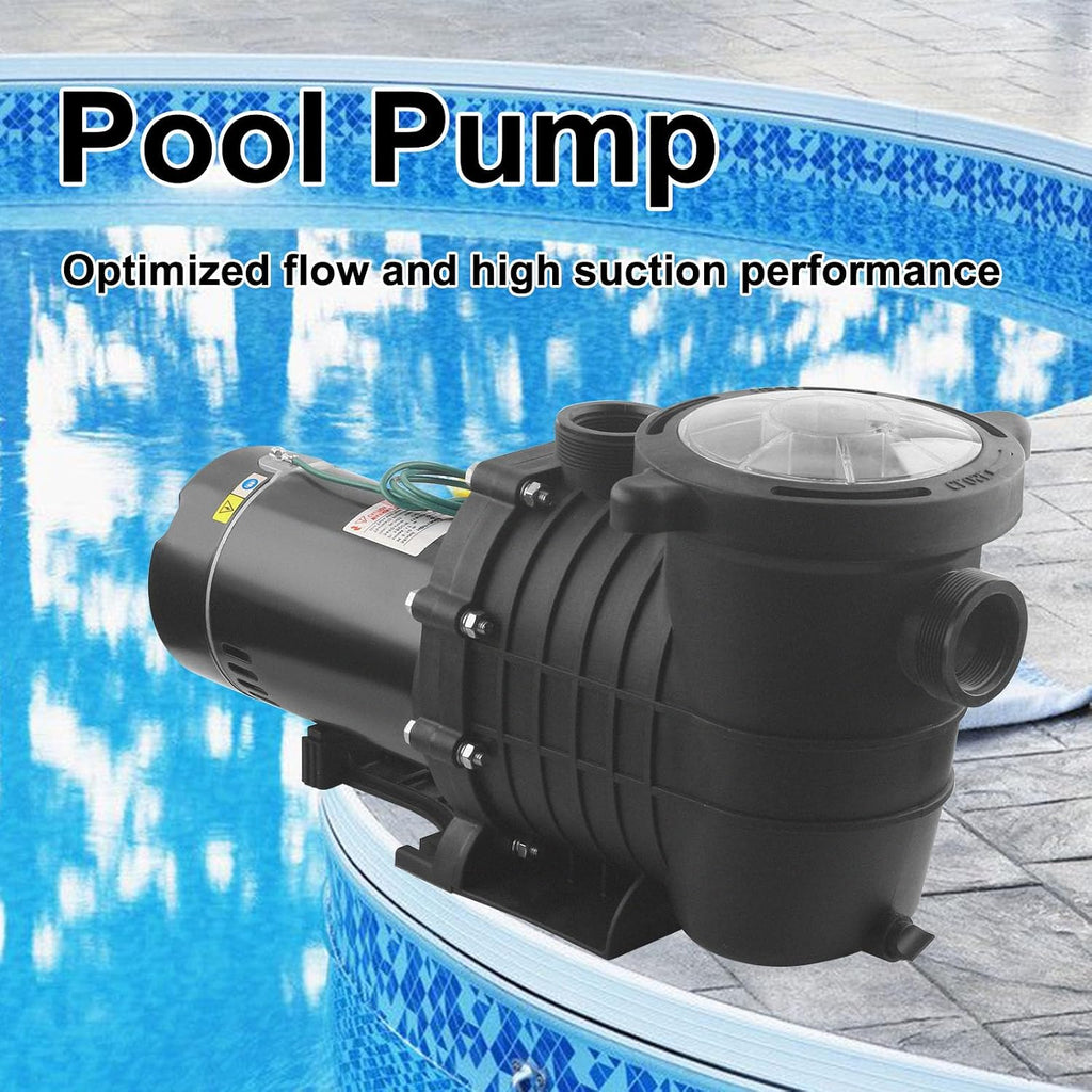 Pool Pump Above Ground/Inground 2.0 Horsepower 115V Powerful Copper Motor Self Primming 6900GPH Powerful Selfpriming Pool Pump/with Strainer Basket,Includes Pipe Fittings