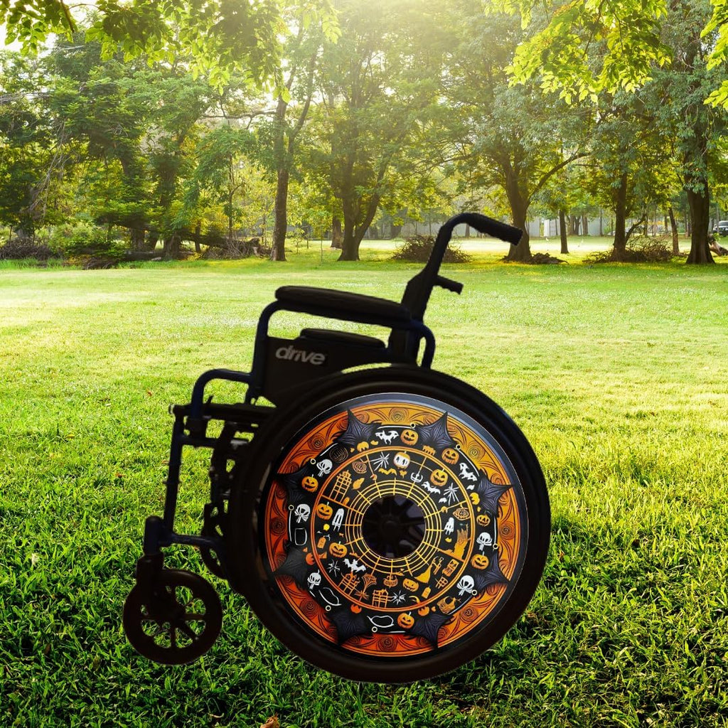 Wheelcovers Spooky Halloween Web Designer Cover for Wheelchair Wheels, Enhances Aesthetics, Easy Install/Remove, Lightweight, for Adults and Kids (Halloween Web)