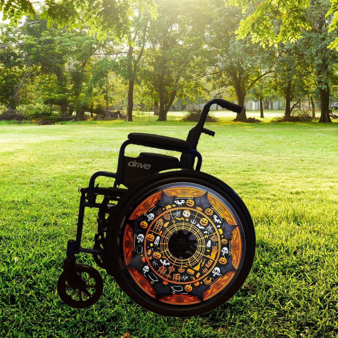 Wheelcovers Spooky Halloween Web Designer Cover for Wheelchair Wheels, Enhances Aesthetics, Easy Install/Remove, Lightweight, for Adults and Kids (Halloween Web)