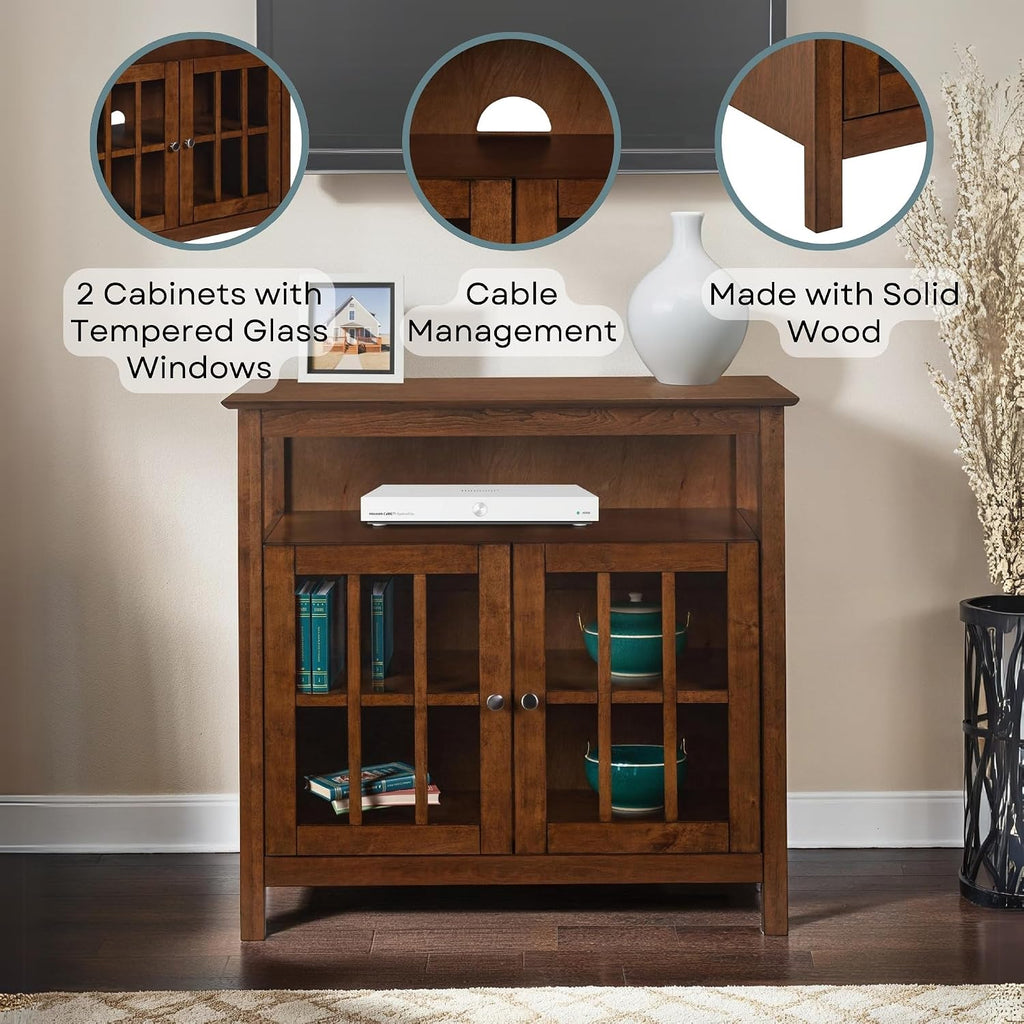 Convenience Concepts Big Sur Highboy TV Stand 36' - Modern Entertainment Center For TVs up to 40', Storage Cabinet for Dining, Living Room, & Entryway, Console Hall Table with Shelves, Dark Walnut