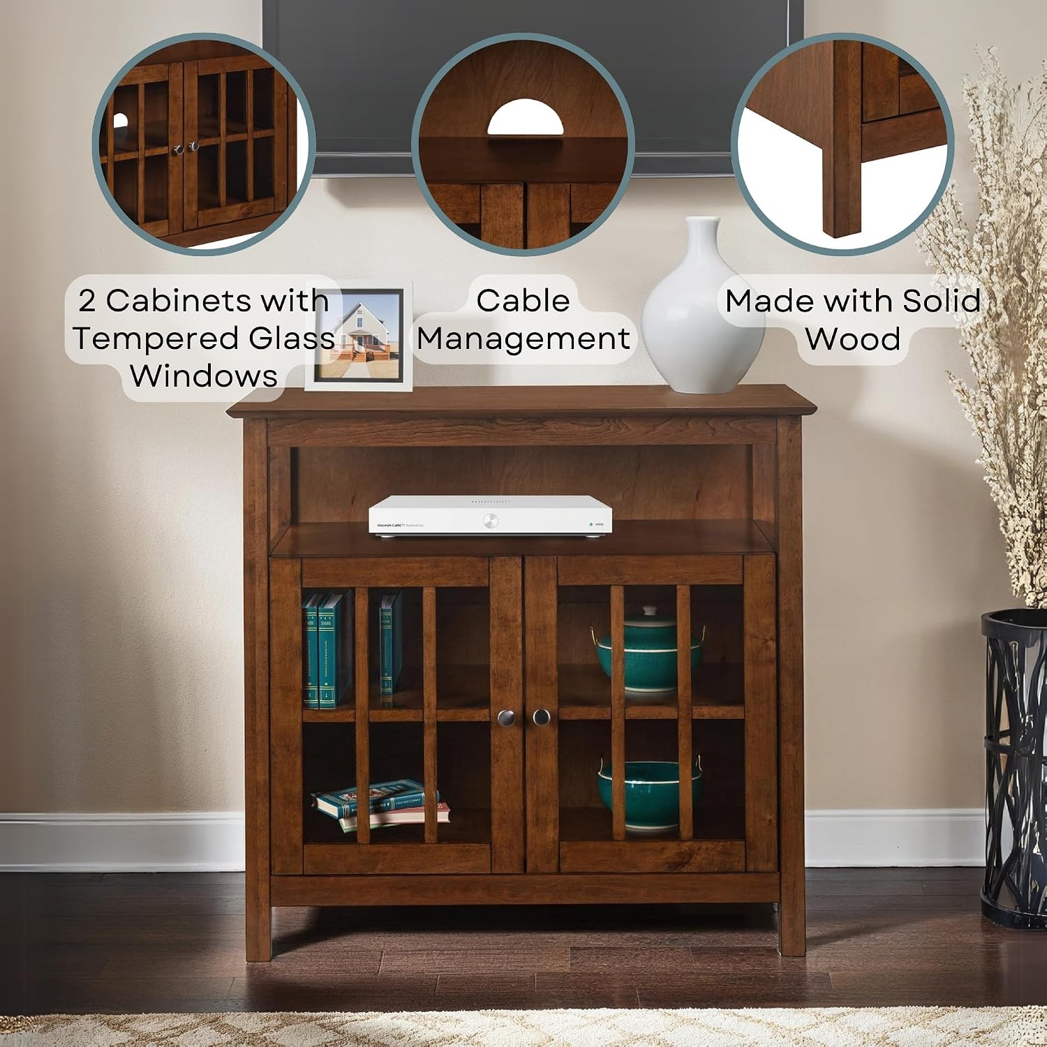 Convenience Concepts Big Sur Highboy TV Stand 36' - Modern Entertainment Center For TVs up to 40', Storage Cabinet for Dining, Living Room, & Entryway, Console Hall Table with Shelves, Dark Walnut