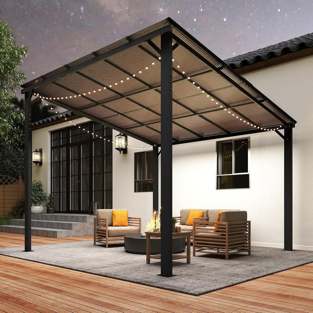 10'×10' Patio Gazebo with Waterproof Fuzzy Strip, Outdoor Gazebo with Innovative Base Support, Wall Mounted Gazebos Pergola with Roof for Backyard, Decks, Garden