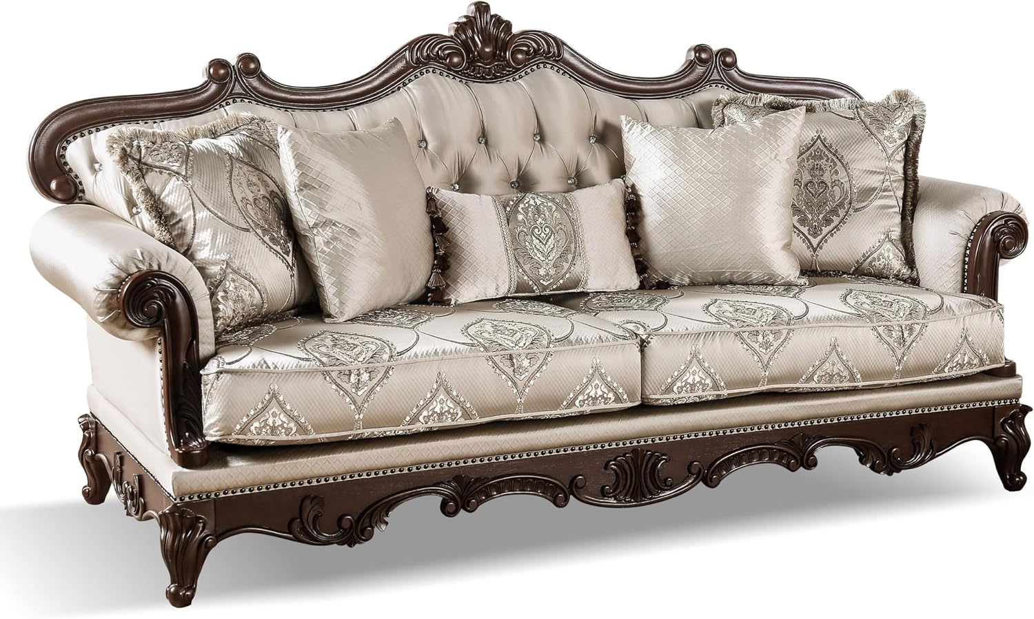 Furniture of America Adelaide Traditional Upholstered Sofa Set with Rolled Armrests, Arm Chair, Wooden Loveseat and Comfortable Couch for Living Room, Office, 3-Piece Set, Dark Cherry/Beige