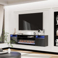 BELLEZE 70' Floating Fireplace TV Stand Wall Mounted with 36' Electric Fireplace,960 RGB Colors Entertainment Center with Storage for TVs up to 80', Modern Media Console TV Shelf for Living Room