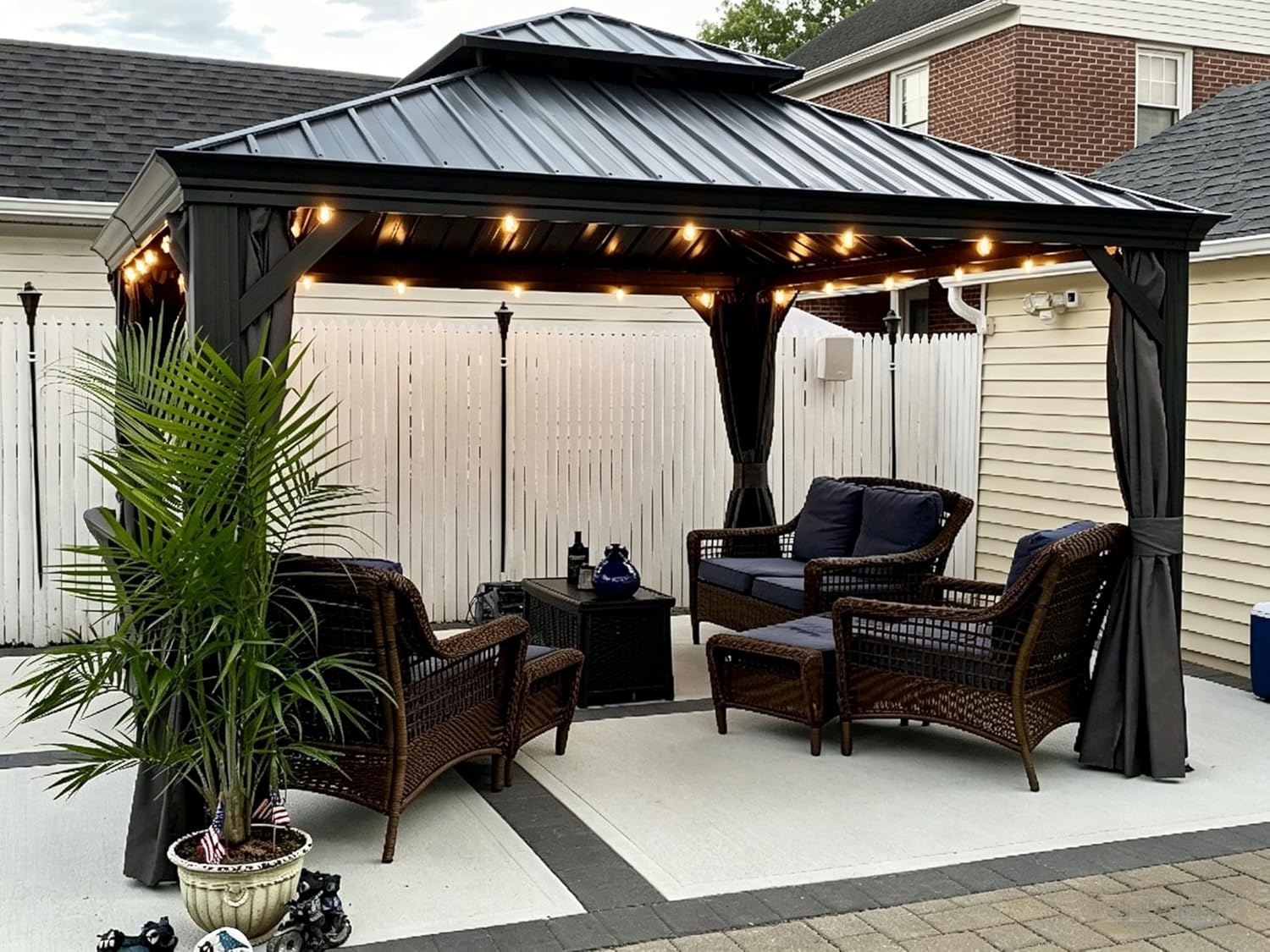 PURPLE LEAF 10' X 12' Hardtop Gazebo with Light Galvanized Steel Double Roof Outdoor Gazebo for Patio Lawn and Garden Grey