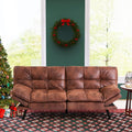 Vyfipt Futon Sofa Bed/Couch, Memory Foam Small Splitback Sofa for Living Room,Modern Loveseat with Covertible Armrests,Faux Leather/Cushion Thicker Version(Brown)