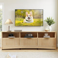 Marsail 59″ Wide TV Stand for TVs Up to 65″, Modern Entertainment Center with Fluted Panels, 3 Easy-Sliding Drawers, Open Shelves & Cable Hole, 3-Tier TV Stands for Living Room & Bedroom, Natural Oak