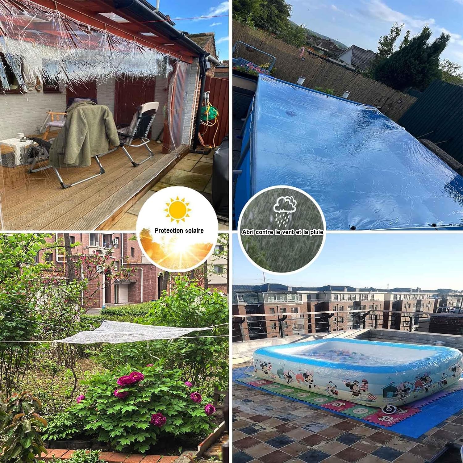 Heavy Duty PVC Vinyl Clear Tarps All Weather 100% Waterproof Transparent Tarpaulin Shield with Grommets Ropes Anti-UV for Greenhouse, Patio Garden Porch Pavilion Outdoor(14x30')
