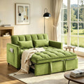 3 in 1 Convertible Sofa Bed, Loveseat Sleeper Sofa with Large Side Pockets, Pull Out Couch with Adjustable Backrest, Easy Assembly, Velvet Couch Bed for Small Spaces, Apartment, Green