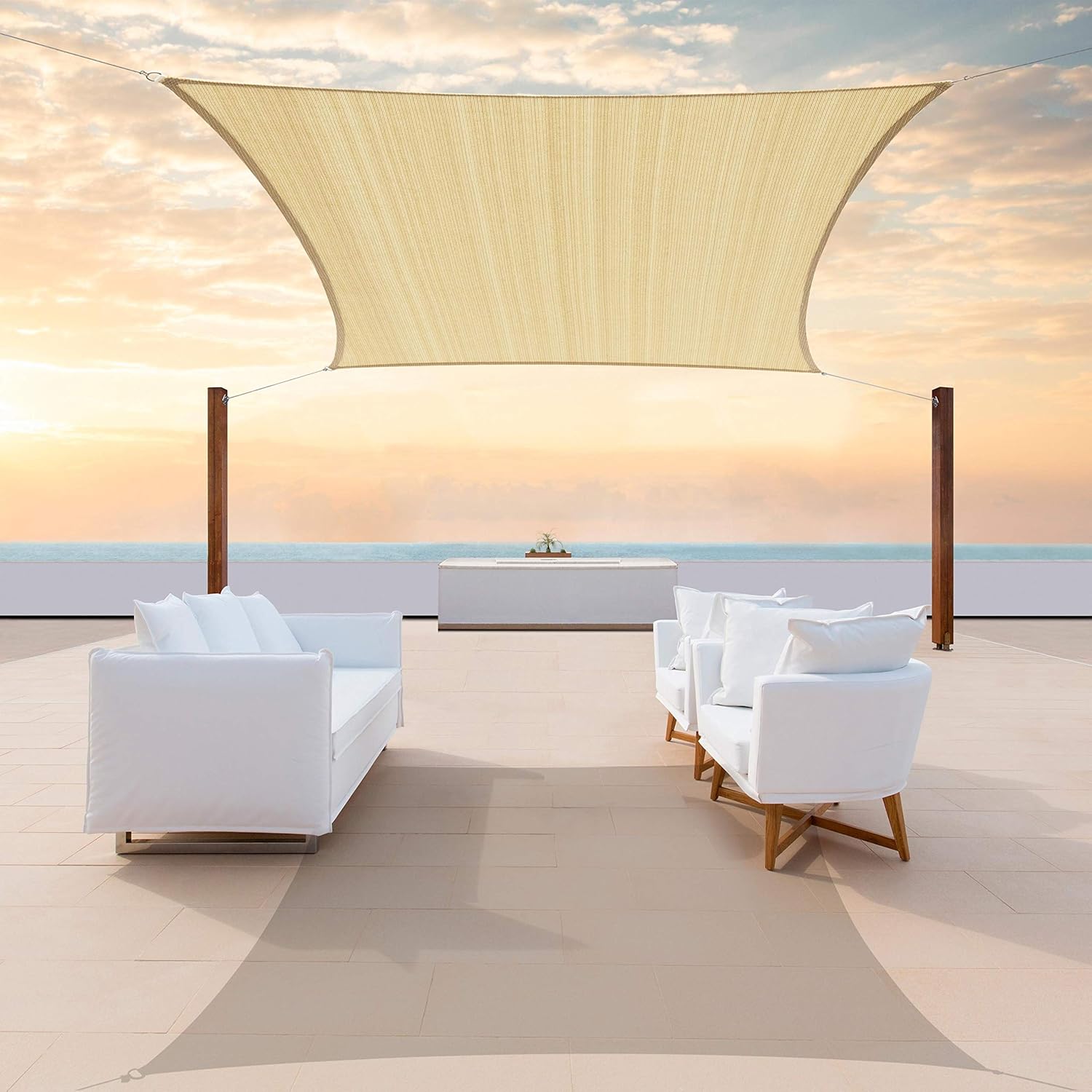 Colourtree CTAPR0816 Custom Size 14' x 19' Beige Sun Shade Sail Canopy UV Block UPF50  Rectangle - Commercial Standard Heavy Duty - 190 GSM - 3 Years Warranty