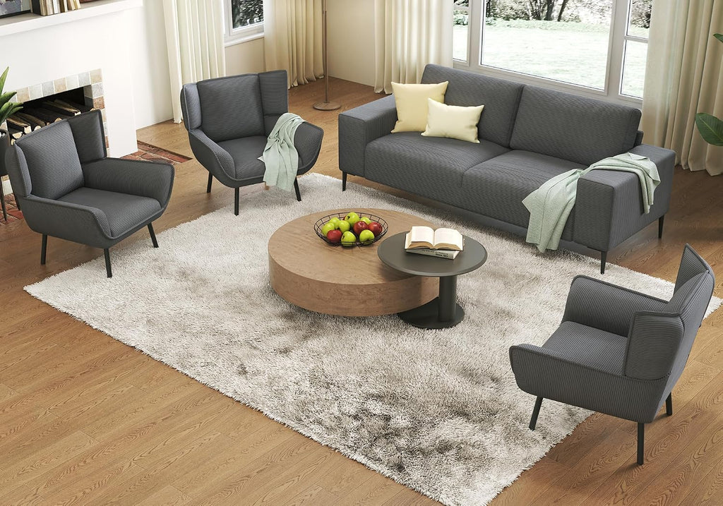 AMERLIFE 89 inch Sofa, 3 Seater Sofa Chair Set, 3 Chairs and Sofa Set, Comfy Sofa Couch with Extra Deep Seats, Grey Corduroy