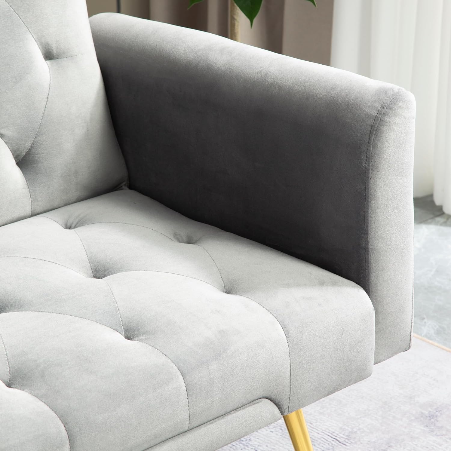 71.65'' Convertible Sofa Bed Modern Futon Set, Velvet Foldable Reclining Loveseat, Three Adjustment Angles,Mid Century Modern Couches for Living Room/Bedroom/Apartment, Easy Assembly,Grey