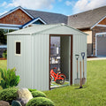 88.97in x 46.85in Heavy-Duty Outdoor Metal Storage Shed with Floor Foundation & Window - Galvanized Steel Tool Shed, Tiny Home Backyard Solution w/Lock, Shelves & Anchors,White