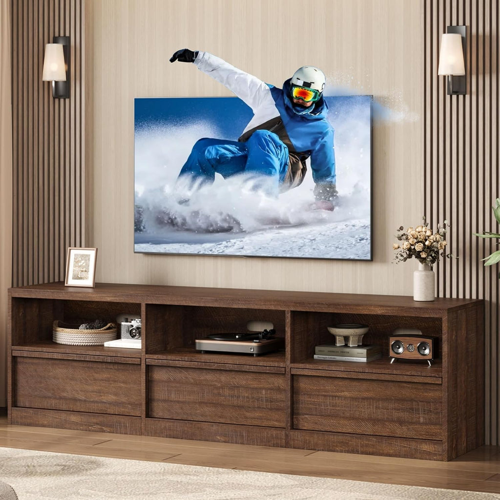 IDEALHOUSE 70 inch TV Stand for 80' TVs, Mid Century Modern Entertainment Center with Storage Drawer & Open Shelves, Wood Media Console Cabinet for Living Room/Bedroom, Vintage