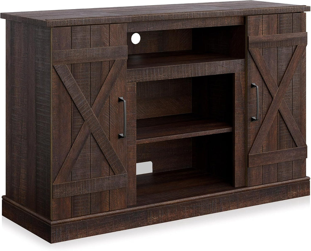 BELLEZE Industrial 47 Inch Rustic Wood TV Stand & Media Entertainment Center Console Table for TVs up to 50 Inch with Open Storage Shelves & Cabinets - Veropeso (Espresso)