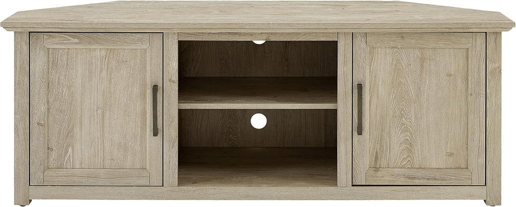 Crosley Furniture Camden Corner TV Stand for 65+ inch TVs, Entertainment Center with Storage Shelves, Frosted Oak