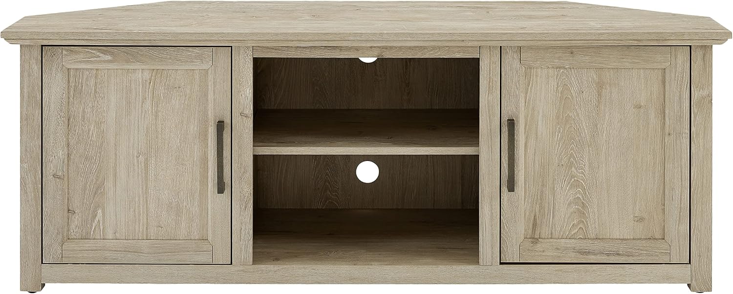 Crosley Furniture Camden Corner TV Stand for 65+ inch TVs, Entertainment Center with Storage Shelves, Frosted Oak